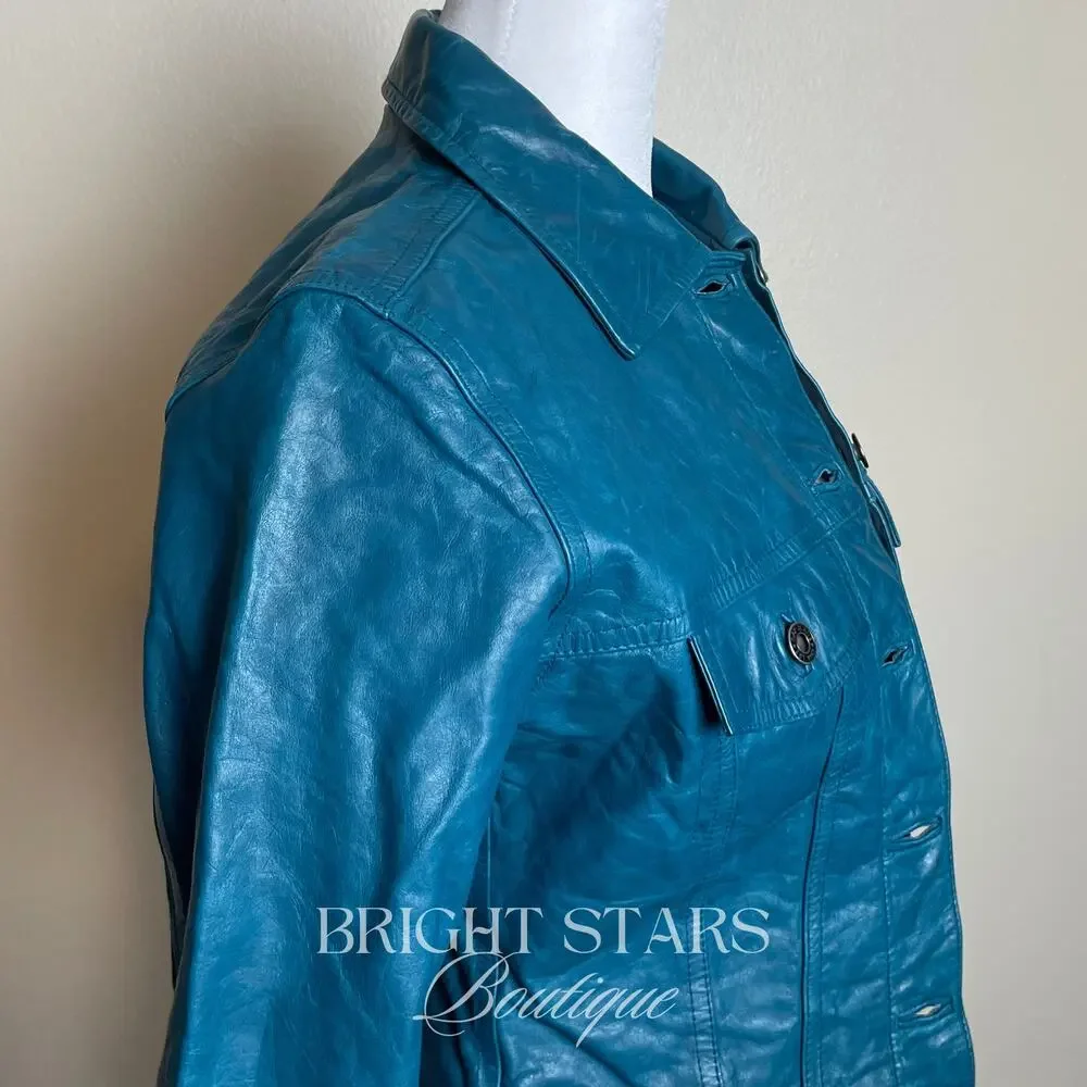 Rare Blue Teal Leather Jacket ASO Dawn Summers Buffy The Vampire Slayer Y2K